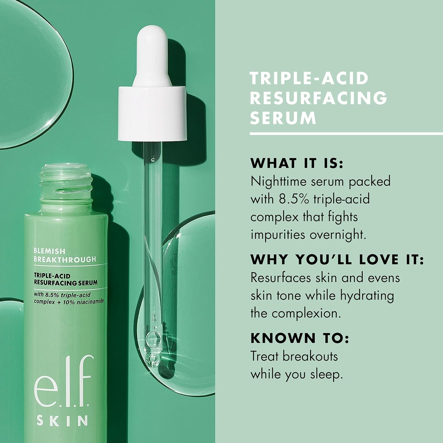 image:imageelf SKIN Blemish Breakthrough TripleAcid Resurfacing Serum Hydrating Night Serum For Fighting Blemishes Helps Improve Skin Tone amp Texture094 Fl Oz Pack of 1